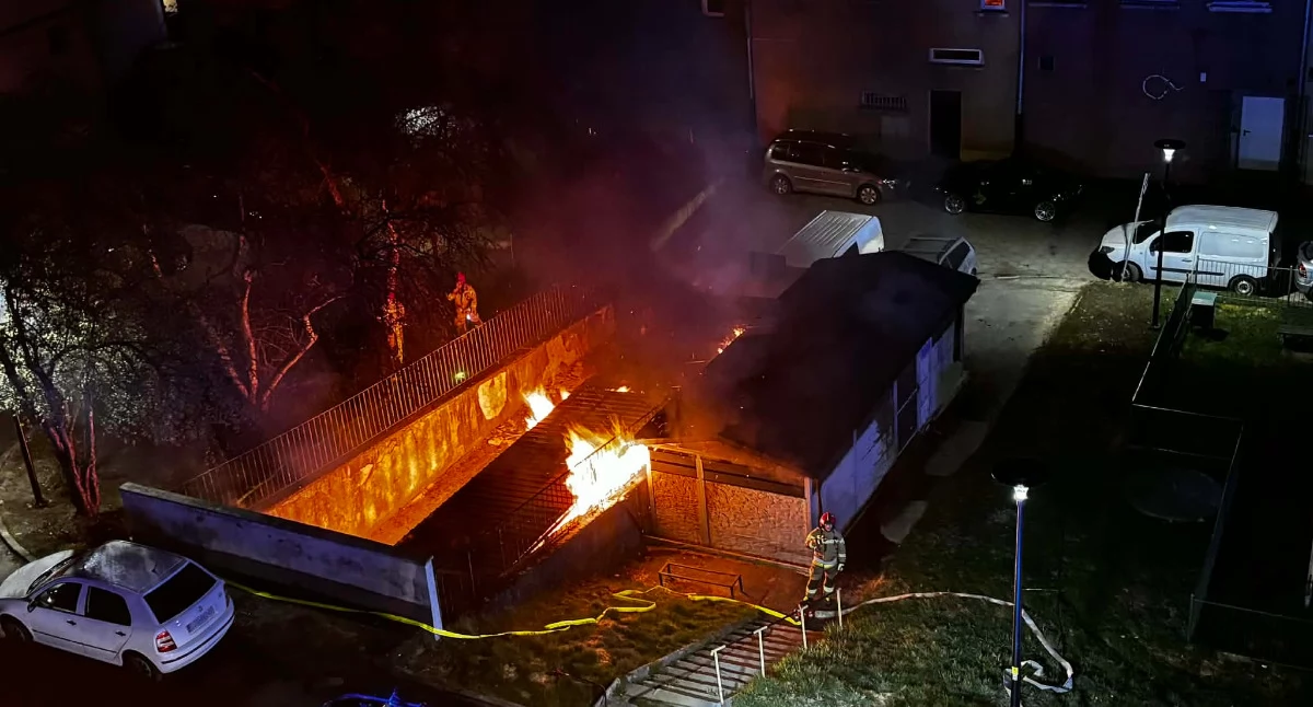Pożar wiaty śmietnikowej przy ulicy Kopernika. Szybka akcja straży pożarnej.