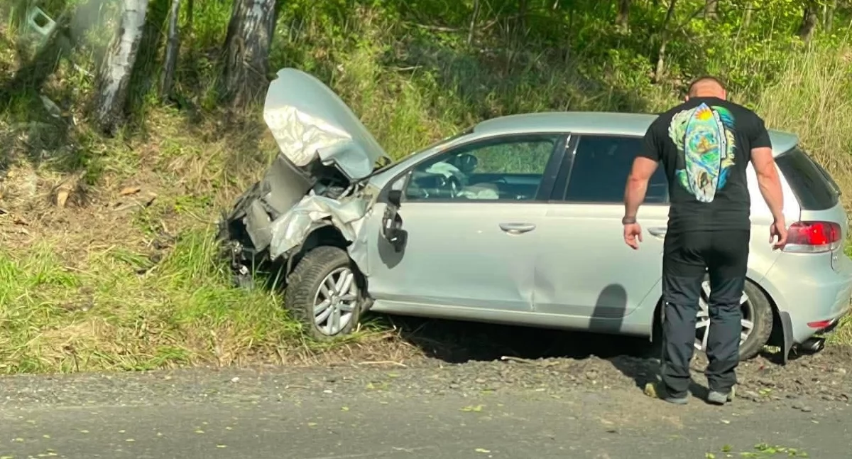 Samochód wypadł z drogi i uderzył w drzewo. Utrudnienia w ruchu