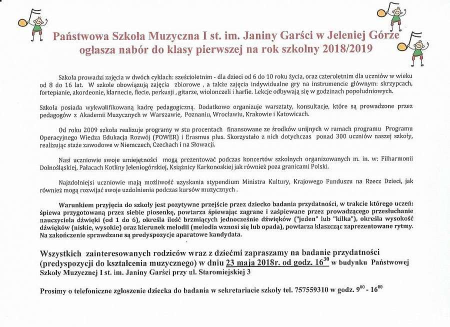 Nabór do pierwszej klasy szkoły muzycznej