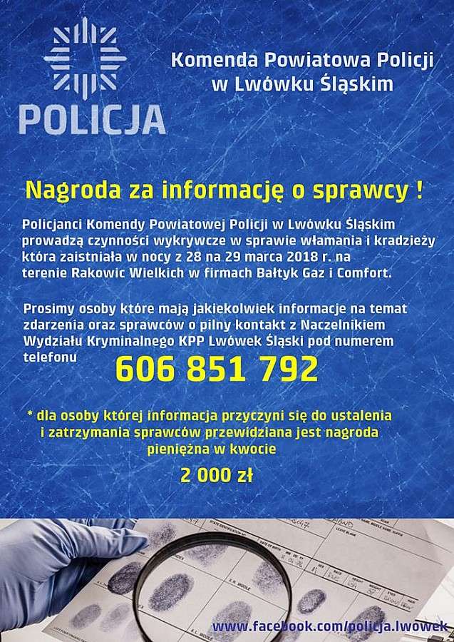 2 000 złotych za informację o sprawcy !