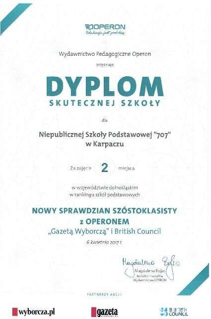 Szkoła 707 drugą najlepszą szkołą w województwie