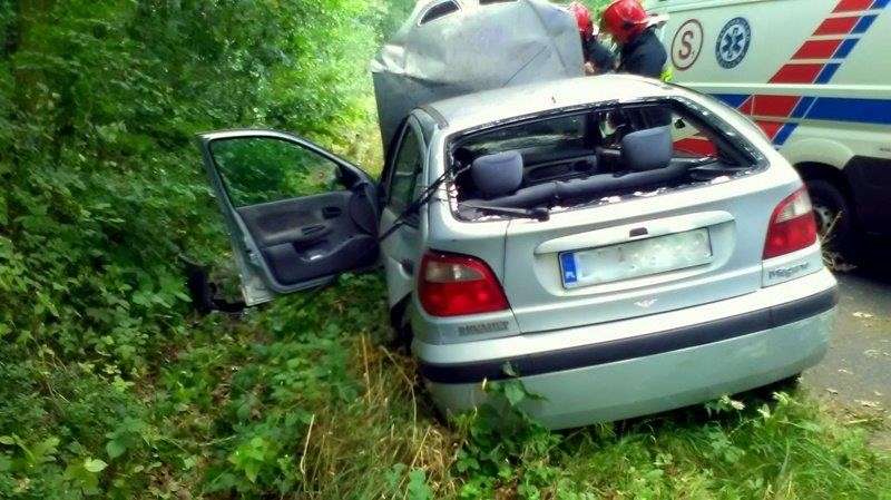 Dachował i uderzył w drzewo
