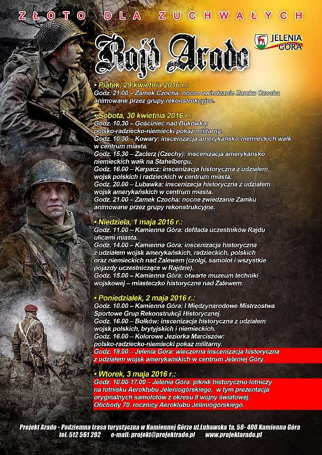 RAJD ARADO 2016 - plan godzinowy pokazów i inscenizacji