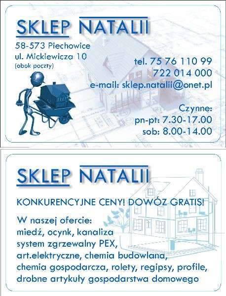 Zapraszamy do sklepu Natalii - konkurencyjne ceny! Dowóz gratis !