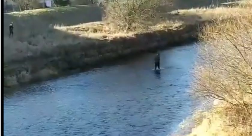 Porzucił rozbite auto i uciekał pieszo przez rzekę (zobacz film)