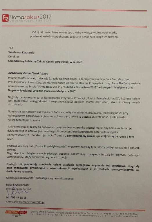 Szpital z nominacją do nagrody