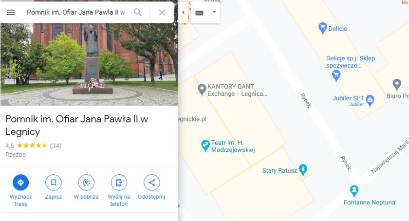 Na Google Maps pojawił się Pomnik im. OFIAR Jana Pawła II w Legnicy! [FOTO]