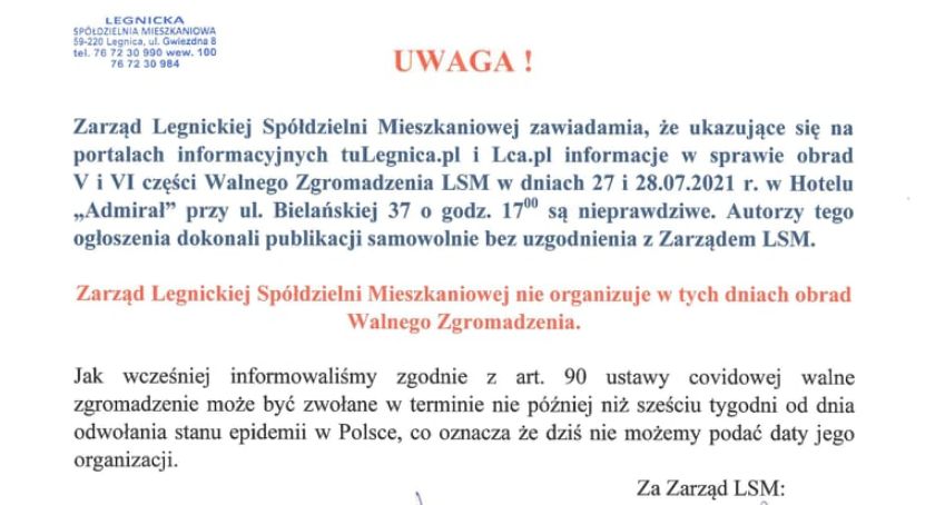 Kto wprowadza w błąd członków Legnickiej Spółdzielni Mieszkaniowej?