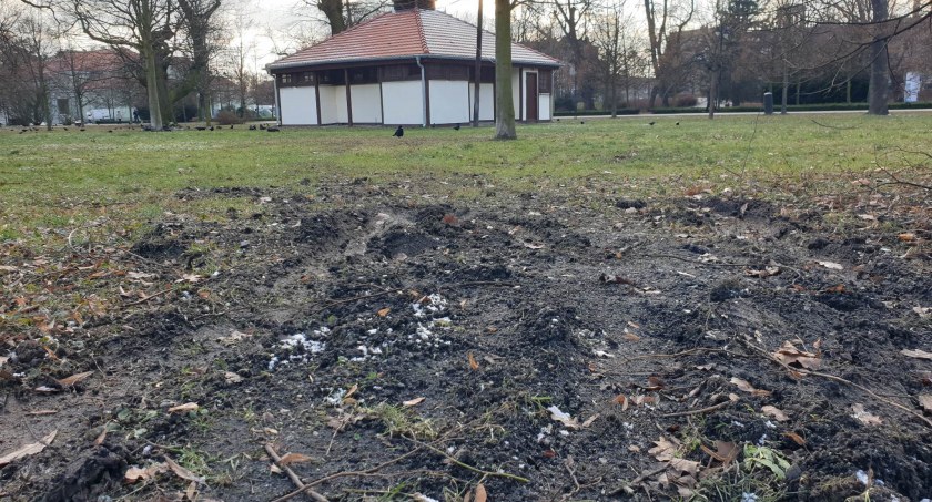 Samochody kibiców zaorały trawniki w parku Miejskim