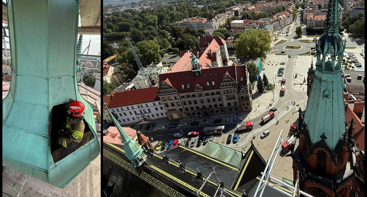 Pożar wieży katedry w Legnicy