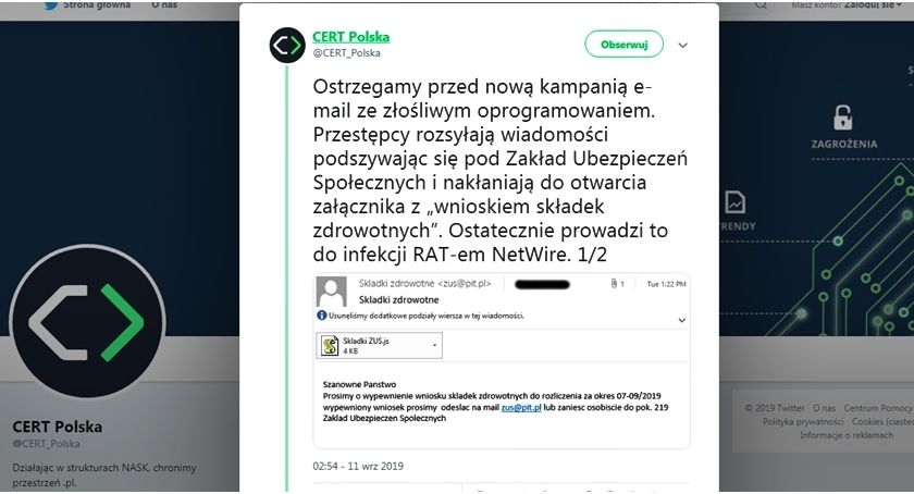 ZUS ostrzega! Oszuści wysyłają fałszywe informacje z groźnym wirusem