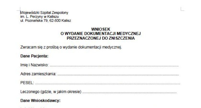 Planowana procedura zniszczenia dokumentacji medycznej w kaliskim szpitalu