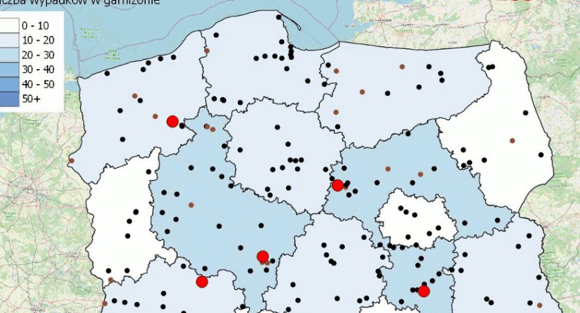 Mapa wypadków drogowych ze skutkiem śmiertelnym - wakacje 2023