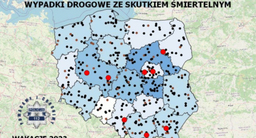 Policyjna mapa wypadków śmiertelnych – Wakacje 2023 – 445 osób zabitych
