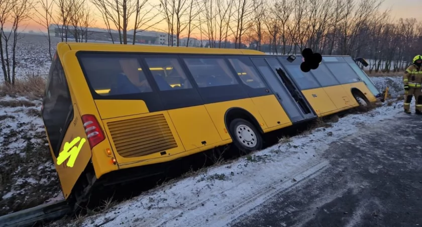 Borków Stary: autobus PKS z kilkunastoma osobami wpadł do przydrożnego rowu 
