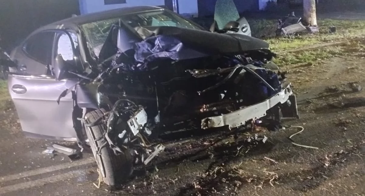 BMW roztrzaskało się na drzewie. Pięć młodych osób w szpitalu 
