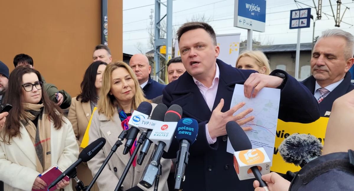 Marszałek Hołownia w Kaliszu stanowczo skrytykował planowany przez PO bypass dla Kolei Dużych Prędkości, który omijałby Kalisz