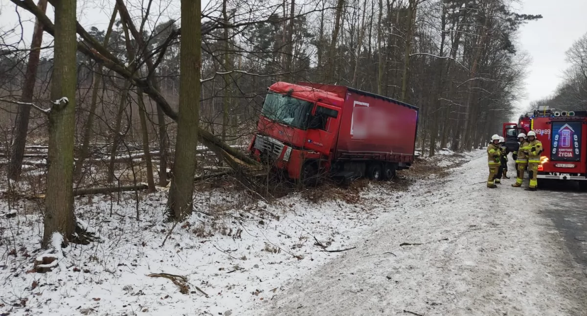 Wypadek na krajowej „25”. Ciężarówką wjechał w drzewo