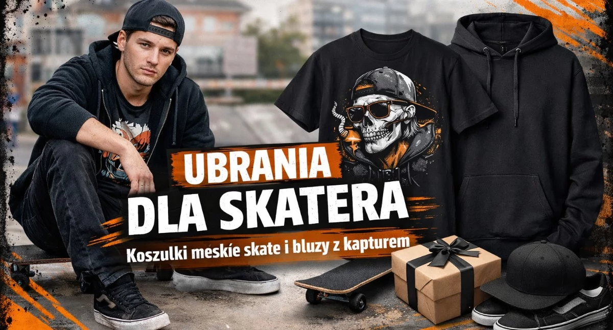 Ubrania dla skatera – koszulki skate męskie z nadrukiem i bluzy z kapturem