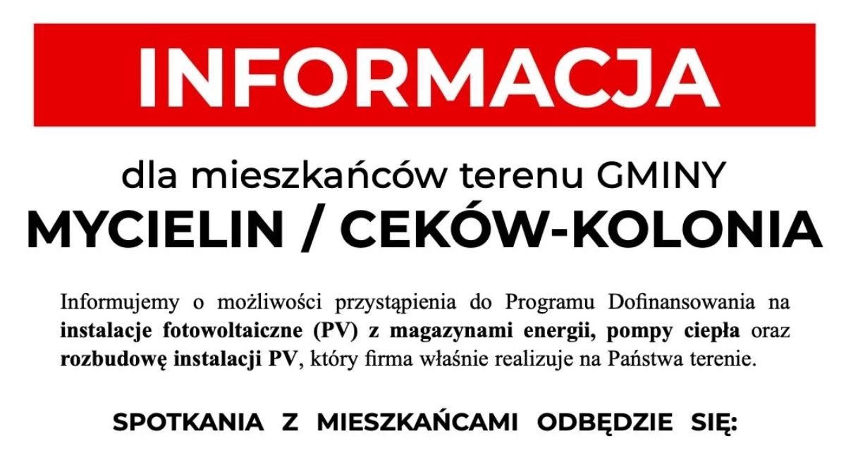 Informacja dla mieszkańców terenu Gminy Mycielin / Ceków-Kolonia
