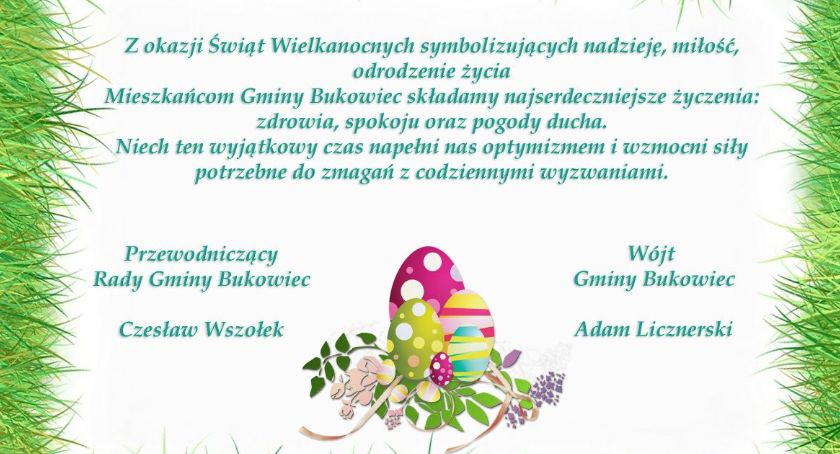 Życzenia Wielkanocne dla mieszkańców gminy Bukowiec