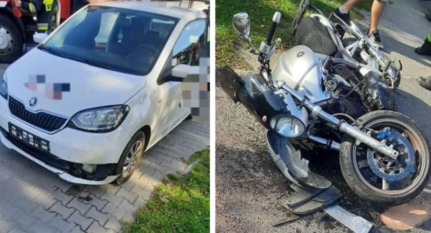 Kolizja w centrum Pruszcza. Samochód osobowy zderzył się z motocyklem