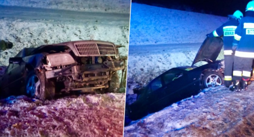 Samochód wpadł do rowu na krajowej piątce. Warunki na drogach nadal fatalne