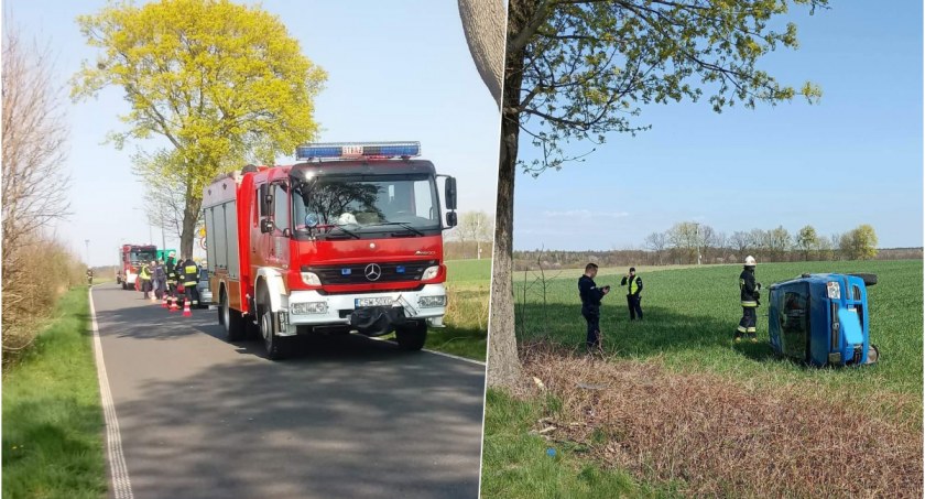 W Świekatowie osobowy fiat wypadł z drogi. Poszkodowani trafili do szpitala 