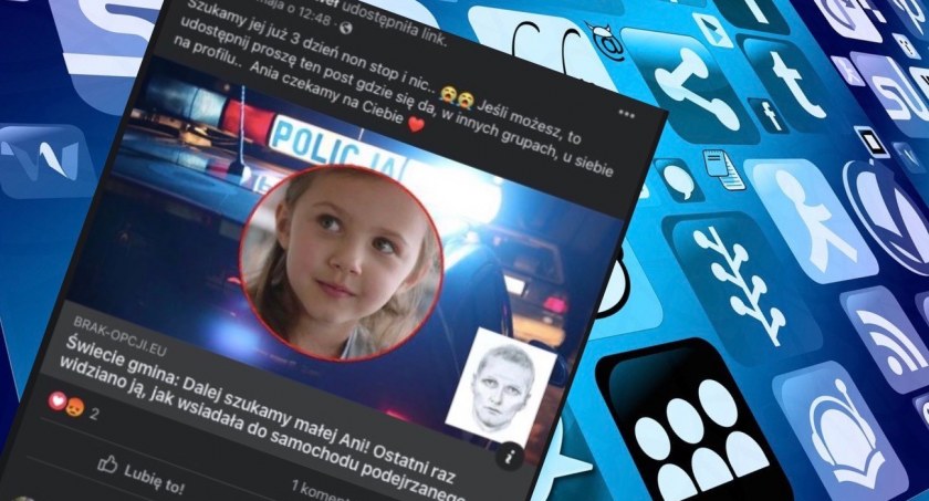 Świecianie udostępniają link o zaginionej 3-letniej dziewczynce ze Świecia. Co na to policja?