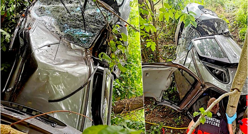 Renault dachował niedaleko autostrady A1 w gminie Warlubie. Mężczyzna trafił do szpitala
