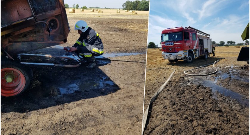 Pożar na polu w gminie Pruszcz. Zniszczeniu uległa też maszyna