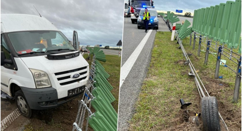 Kolizja na A1 między Nowymi Marzami a Grudziądzem. Dostawczak wjechał w bariery