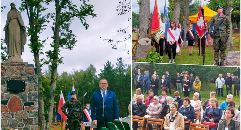 Biskup poświęcił odnowioną figurę Matki Boskiej w gminie Warlubie. Uroczystość religijno-patriotyczna w Bąkowskim Młynie ZDJĘCIA]