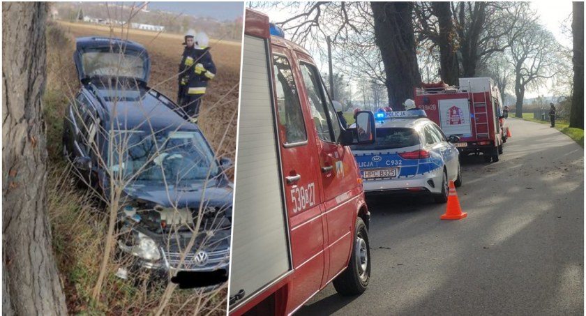 Vw golf wpadł do przydrożnego rowu. Okoliczności zdarzenia wyjaśnia policja