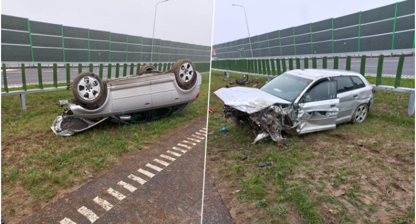 Auto dachowało na S5. Za kierownicą siedział 75-letni mężczyzna [ZDJĘCIA]