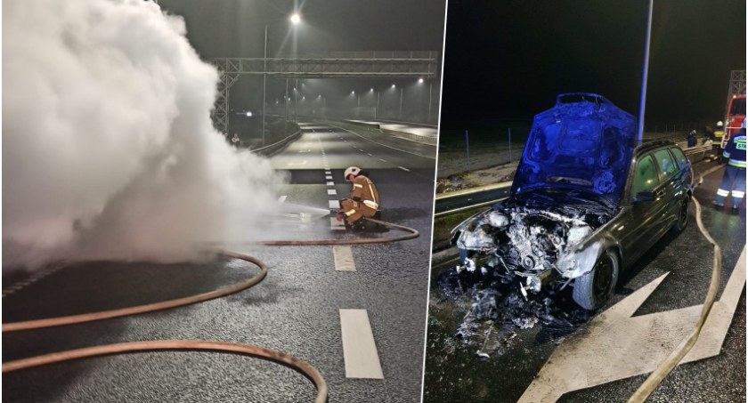 BMW E46 zapaliło się podczas jazdy. W akcji brały udział trzy jednostki straży pożarnej