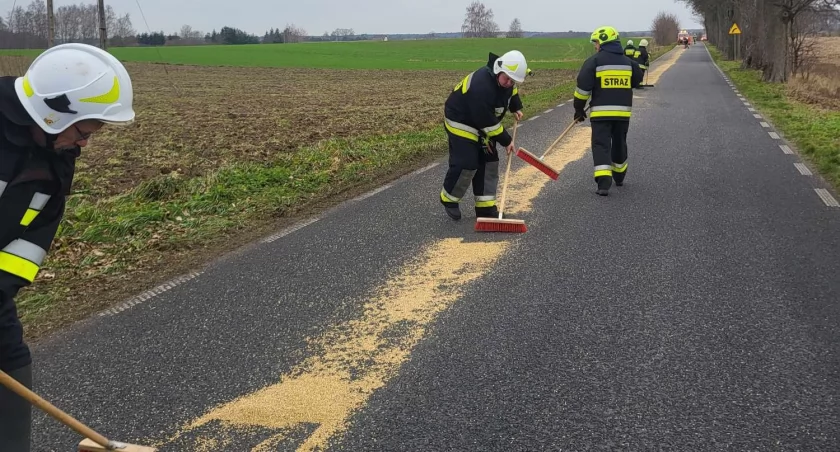 Ziarno rozsypało się na drogę. Straż pożarna w akcji