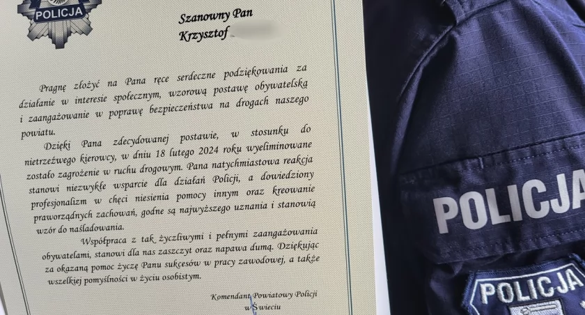 Ujął nietrzeźwego kierowcę. Otrzymał gratulacje i słowa uznania