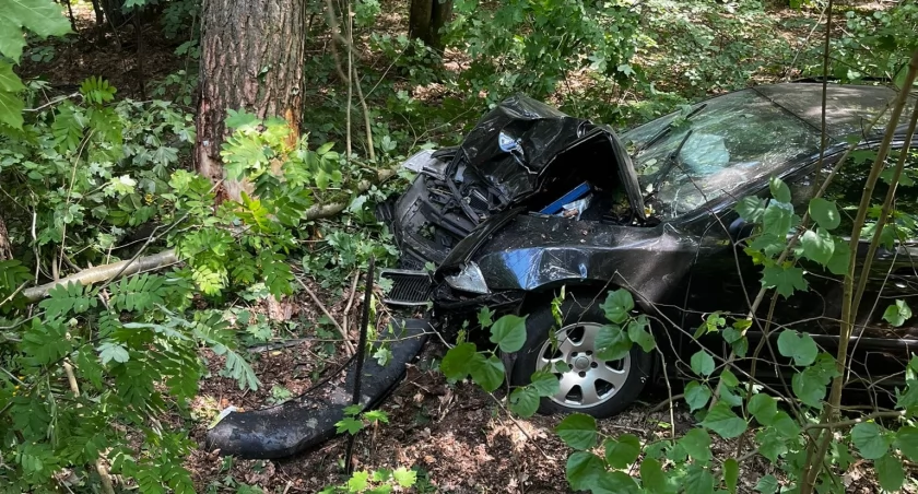 Wypadek na trasie Osie-Tleń. Samochód osobowy uderzył w drzewo
