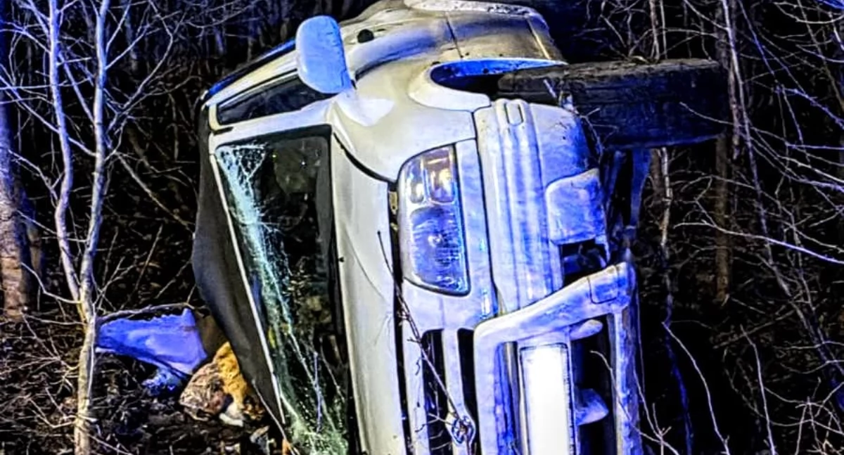 Dachowanie w Tleniu. Auto wypadło z drogi