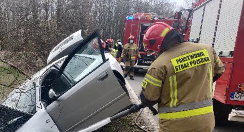 Wypadek w Jarnołtówku. Auto dachowało