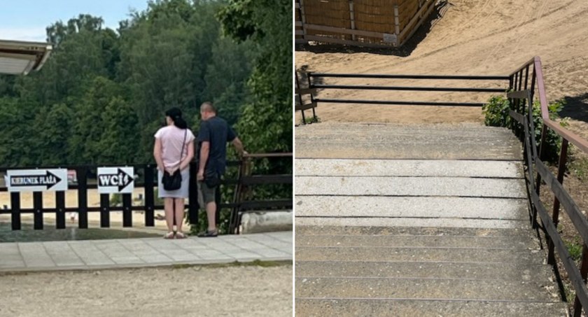 Zamknięte schody na plażę jeziora nyskiego