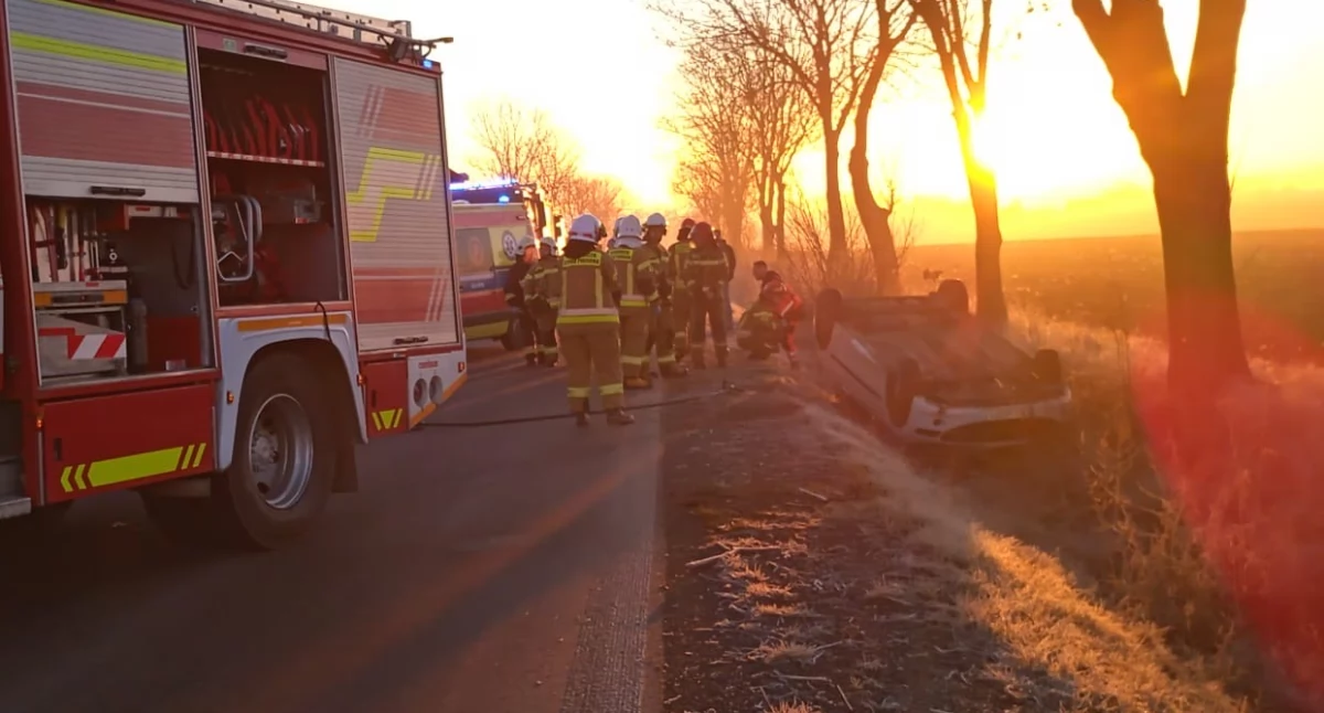 Dachowanie na drodze powiatowej. W aucie było dziecko
