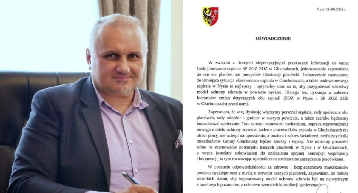 Nie ma planów, ani pomysłów likwidacji szpitala w Głuchołazach. Oświadczenie starosty 