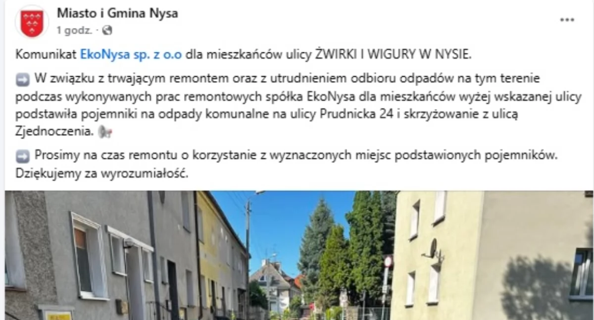 Mieszkańcy sami mają nosić śmieci, bo śmieciarka nie dojedzie. Skandaliczna organizacja robót na ul. Żwirki i Wigury w Nysie 
