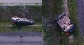 Dachował i uciekł? W samochodzie nie było kierowcy