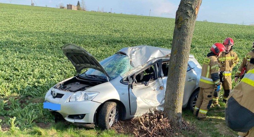 Samochód zatrzymał się na drzewie. Wypadek w miejscowości Kłobie
