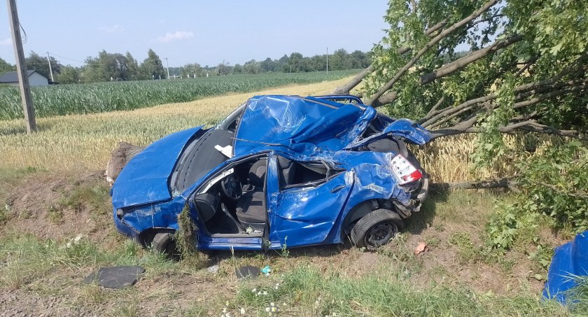 Wypadek w Brudzeniu Dużym. Samochód uderzył w drzewo i uwięził mężczyznę [FOTO]