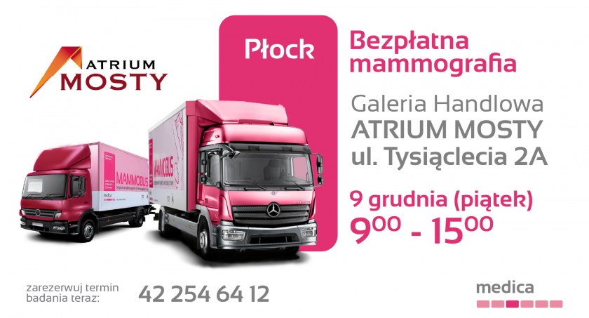 W piątek mammobus zaparkuje przed Atrium Mosty. Będą bezpłatne badania dla pań