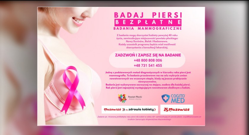 Bezpłatna mammografia dla mieszkanek powiatu płockiego. W Bielsku, Nowym Duninowie i Radzanowie